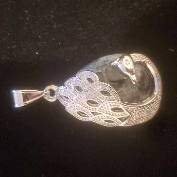 New Silver Wrapped Kambaba Jasper Peacock Pendant. - Picture 2 of 12